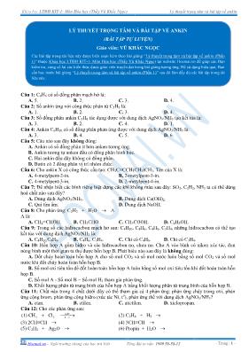 Lý thuyết trọng tâm và bài tập về ankin (bài tập tự luyện)